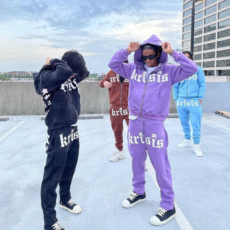 Men's Oversized Gothic Star Print Zip Hoodie - Y2K Punk Sweatshirt