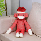 Adorable Sock Monkey, the Original Traditional Hand Knitted Stuffed Animal Toy Gift-For Kids, Babies, Teens, Girls and Boys Baby Doll Present Puppet 20 Inches (New Orange)
