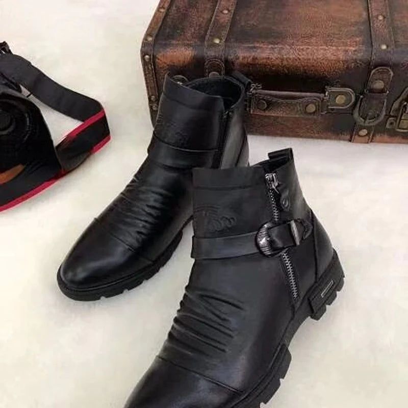 Men's Fashionable High-Top Knight Boots - Casual Sports Leather Shoes with Cotton Lining for Autumn