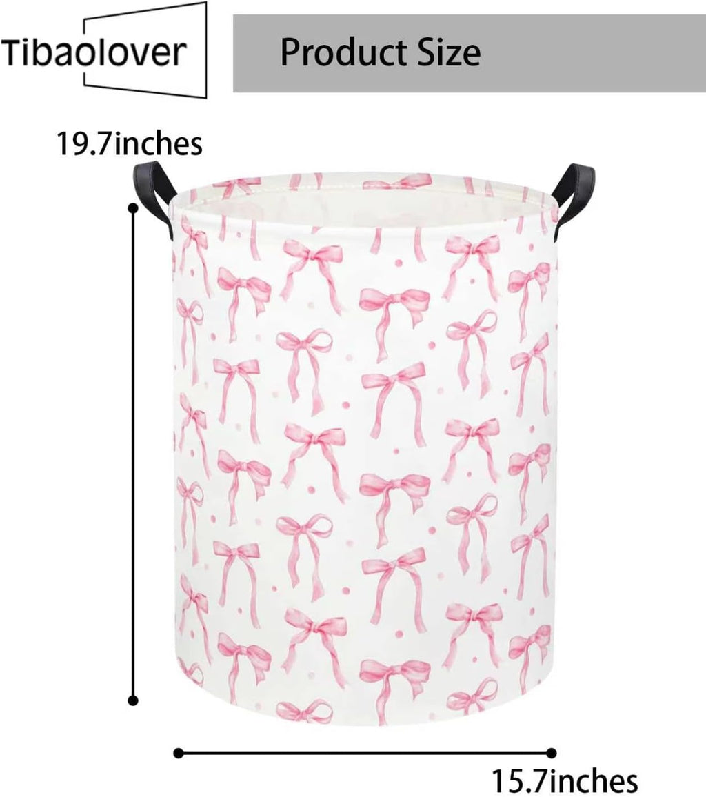 Baby Laundry Basket Kids Hamper Toy Storage Bin for Boys Room Decor Baby Nursery Hamper Gift Baskets for Bedroom Bathroom(Dot Bowknot)