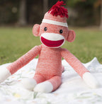 Adorable Sock Monkey, the Original Traditional Hand Knitted Stuffed Animal Toy Gift-For Kids, Babies, Teens, Girls and Boys Baby Doll Present Puppet 20 Inches (New Orange)