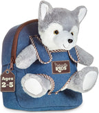 Toddler Backpack W. Plush Wolf Toy, Kids Gift 2 3 4 5