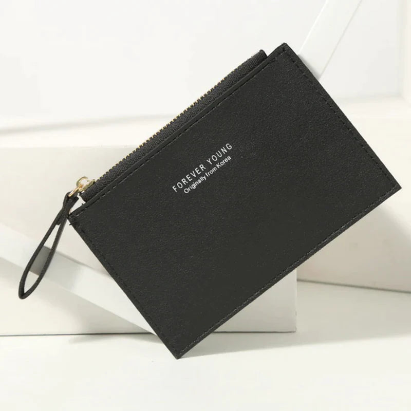 PU Zipper Mini Business Card Holder for Men and Women - Pure Color Cash and ID Card Case, 