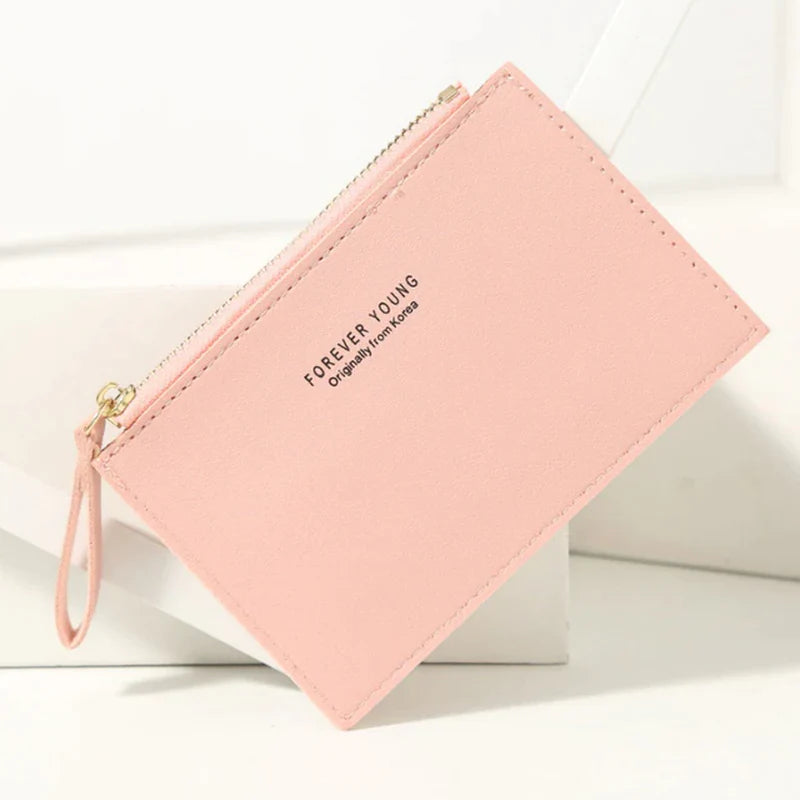 PU Zipper Mini Business Card Holder for Men and Women - Pure Color Cash and ID Card Case, 