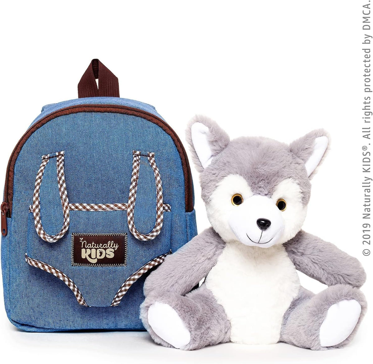 Toddler Backpack W. Plush Wolf Toy, Kids Gift 2 3 4 5