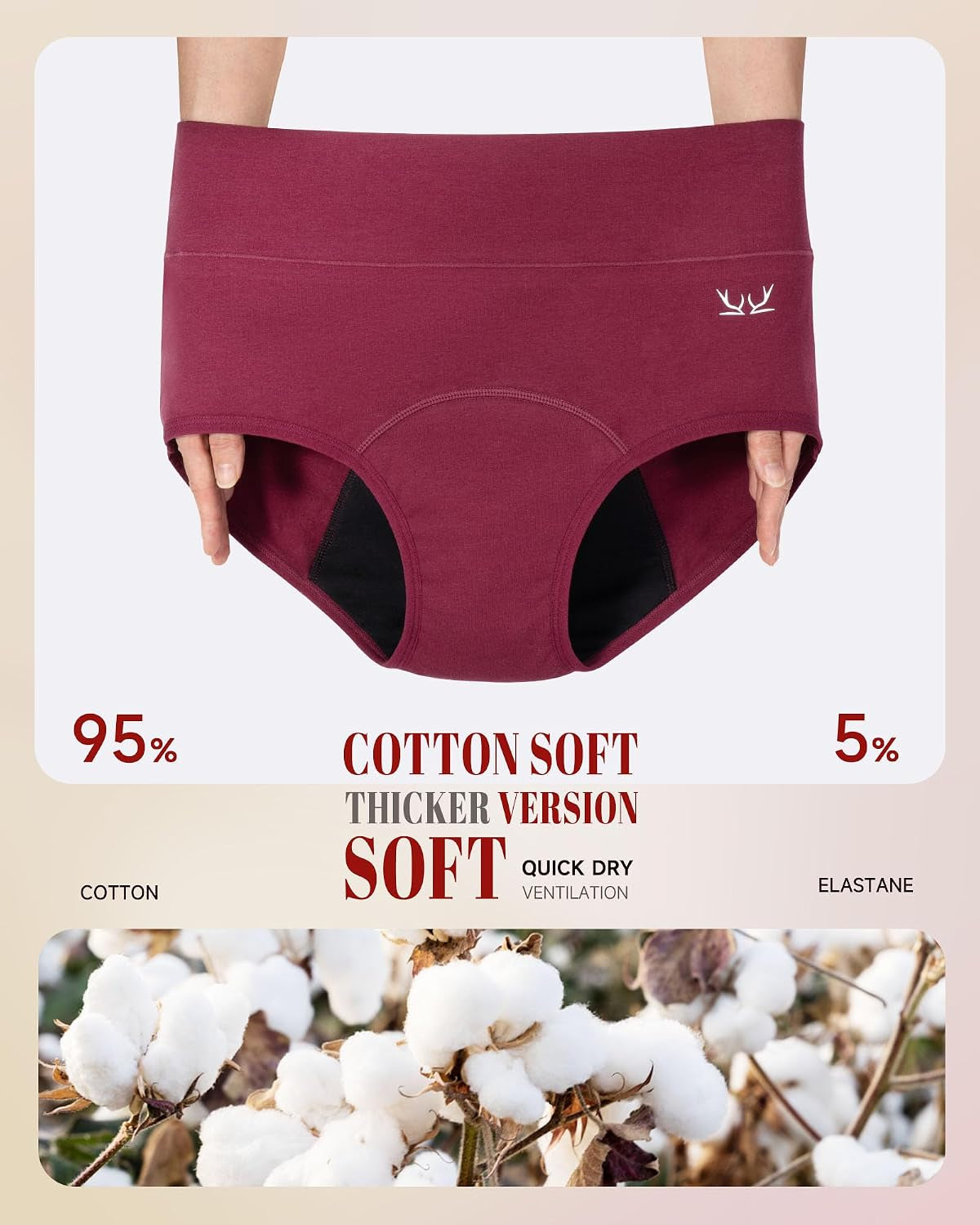 Heavy Flow High Absorbency Period Underwear Women, Leakproof Panties Postpartum Menstrual Hipster Briefs Teens 3 Pack