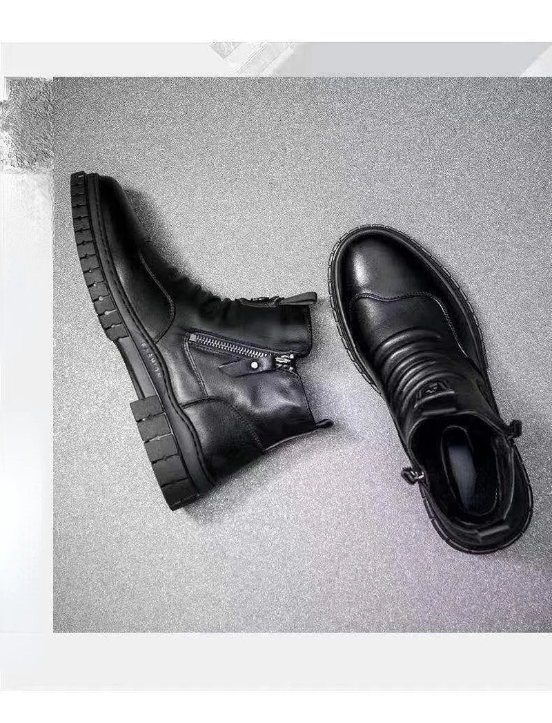 Men's Fashionable High-Top Knight Boots - Casual Sports Leather Shoes with Cotton Lining for Autumn