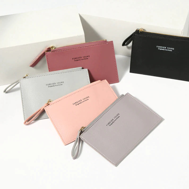 PU Zipper Mini Business Card Holder for Men and Women - Pure Color Cash and ID Card Case, 
