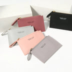 PU Zipper Mini Business Card Holder for Men and Women - Pure Color Cash and ID Card Case, 