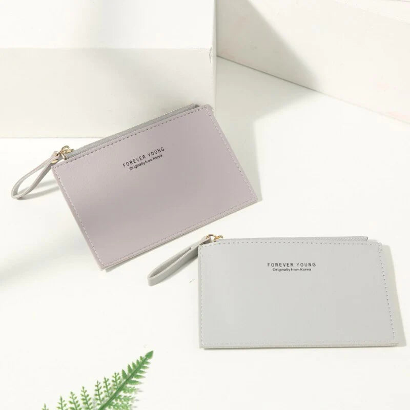 PU Zipper Mini Business Card Holder for Men and Women - Pure Color Cash and ID Card Case, 