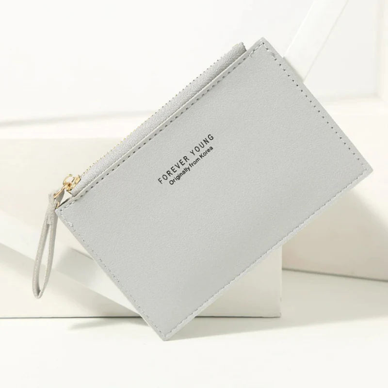 PU Zipper Mini Business Card Holder for Men and Women - Pure Color Cash and ID Card Case, 