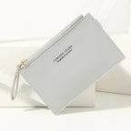 PU Zipper Mini Business Card Holder for Men and Women - Pure Color Cash and ID Card Case, 