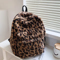 Luxury Brown Leopard Pattern Plush Women's Backpack - Large Capacity Multi-Pocket Purse with Adjustable Straps for Commuting