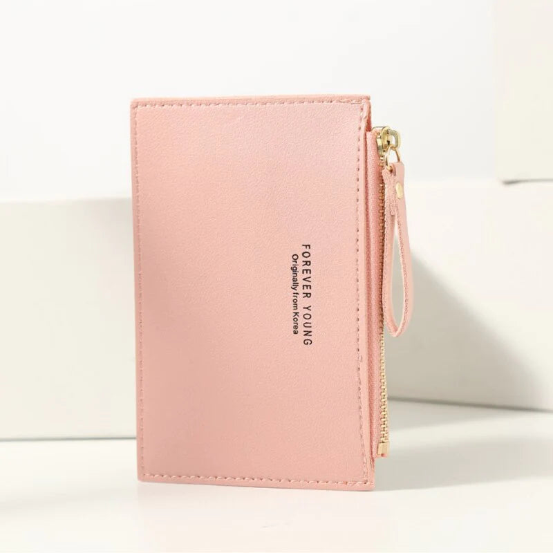 PU Zipper Mini Business Card Holder for Men and Women - Pure Color Cash and ID Card Case, 