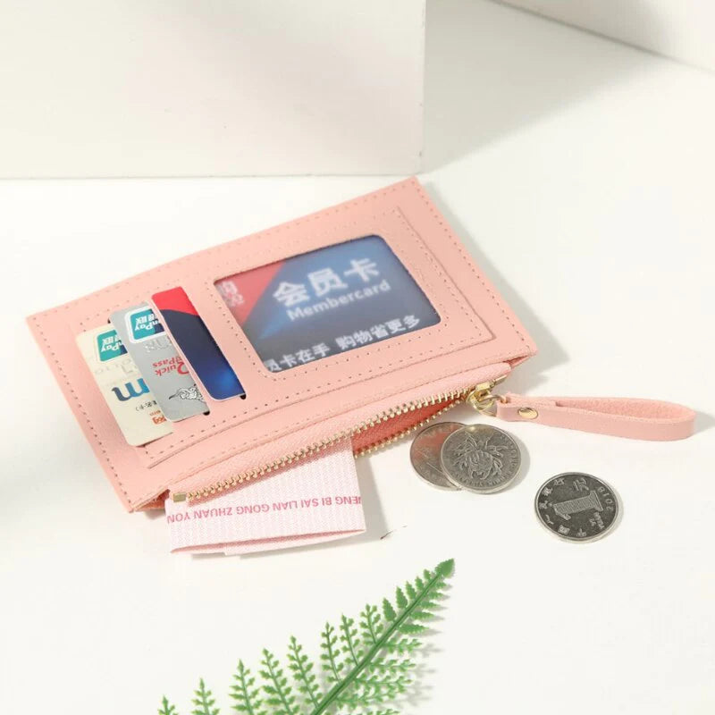 PU Zipper Mini Business Card Holder for Men and Women - Pure Color Cash and ID Card Case, 