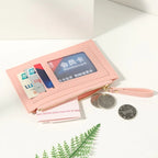 PU Zipper Mini Business Card Holder for Men and Women - Pure Color Cash and ID Card Case, 