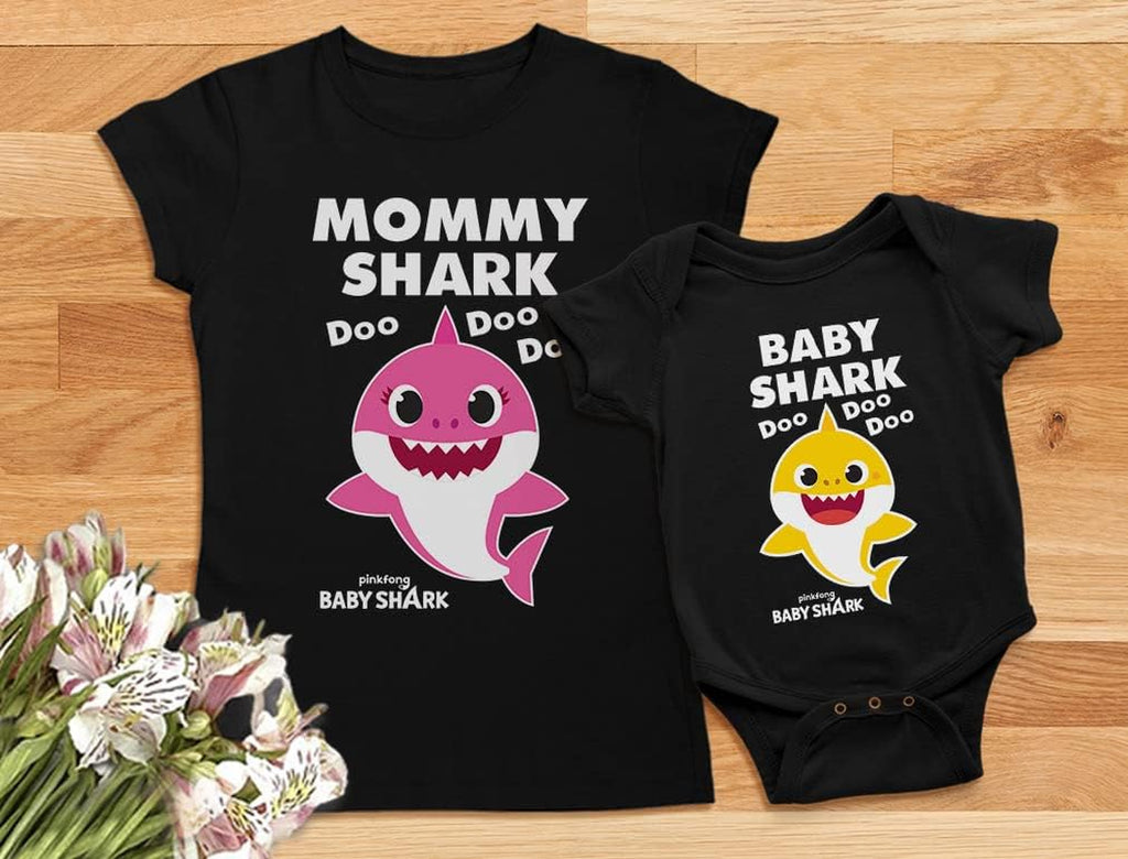 Mommy and Baby Shark Coordinated Outfits - Mother and Child Matching Shirt Set
