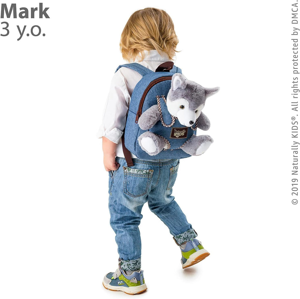 Toddler Backpack W. Plush Wolf Toy, Kids Gift 2 3 4 5
