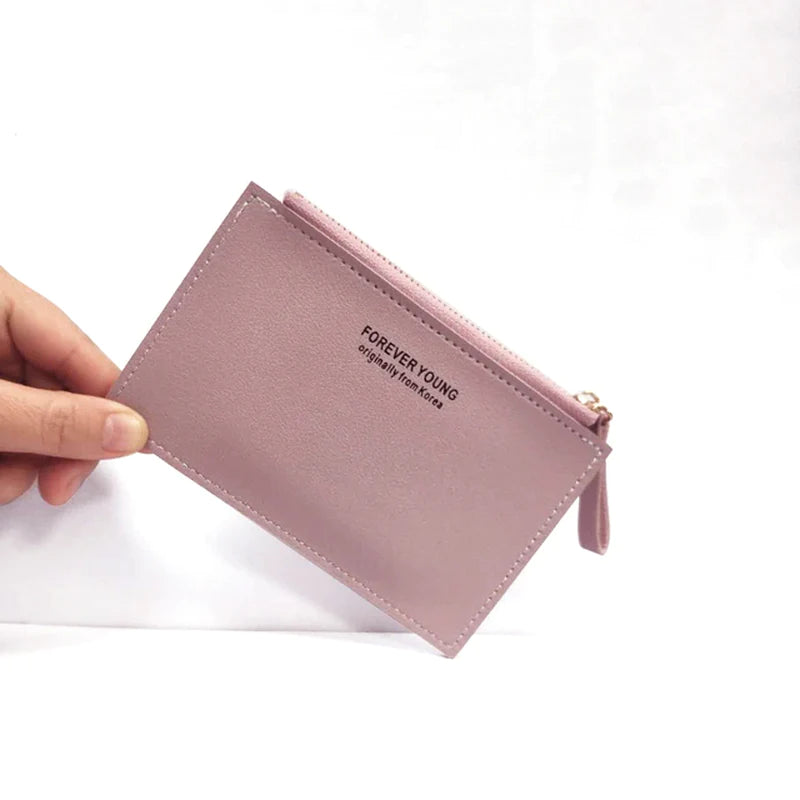 PU Zipper Mini Business Card Holder for Men and Women - Pure Color Cash and ID Card Case, 