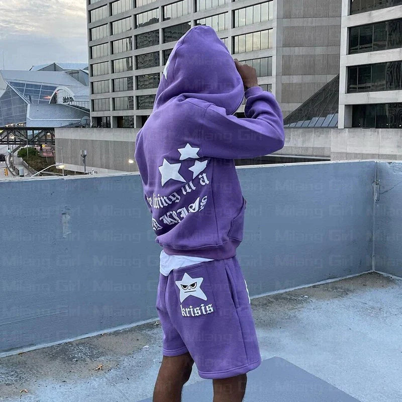 Men's Oversized Gothic Star Print Zip Hoodie - Y2K Punk Sweatshirt