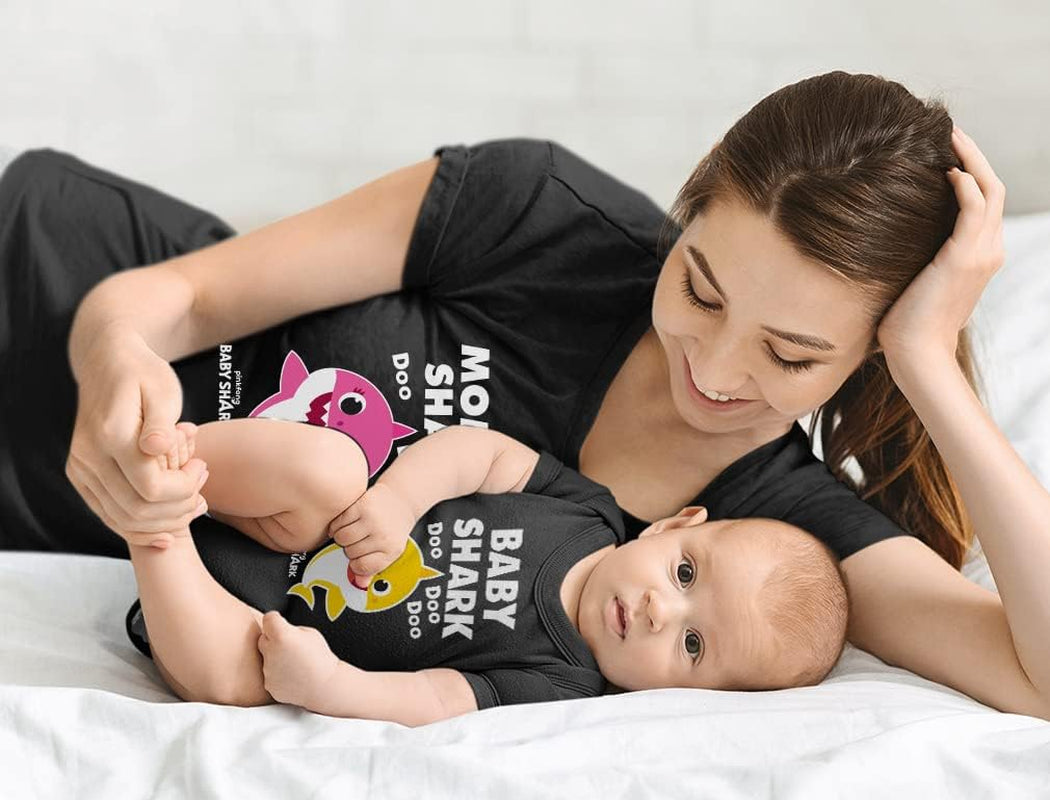 Mommy and Baby Shark Coordinated Outfits - Mother and Child Matching Shirt Set